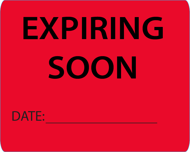 EXPIRING SOON -PAPER, 100 x 80 Black print on Fluoro Red Label, - 400 per roll
