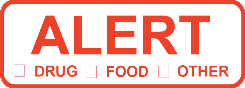 ALERT, 70mm x 25mm, PAPER, Red Print on White Label, 500 per roll