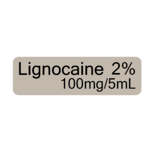 Lignocaine 2% 100mg/5mL - 40 x 12, PAPER, Black print on Grey Label, 800 per roll