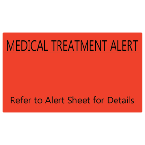 MEDICAL TREATMENT ALERT - 70 x 40, Black print on Fluoro Red Label, 500 per roll