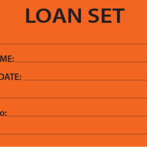 LOAN SET - 90 x 50, Black print on Orange,100 per packet with ties..