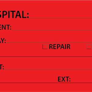 HOSPITAL, Instrument Repair Tags - 50 x 90, Black print on Red, 100 per pack with ties