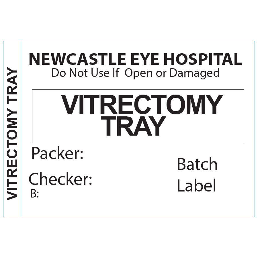 PB5035P500-13 "Vitrectomy Tray" Piggy Back Label printer 50 x 35 mm 500 per roll - No indicator
