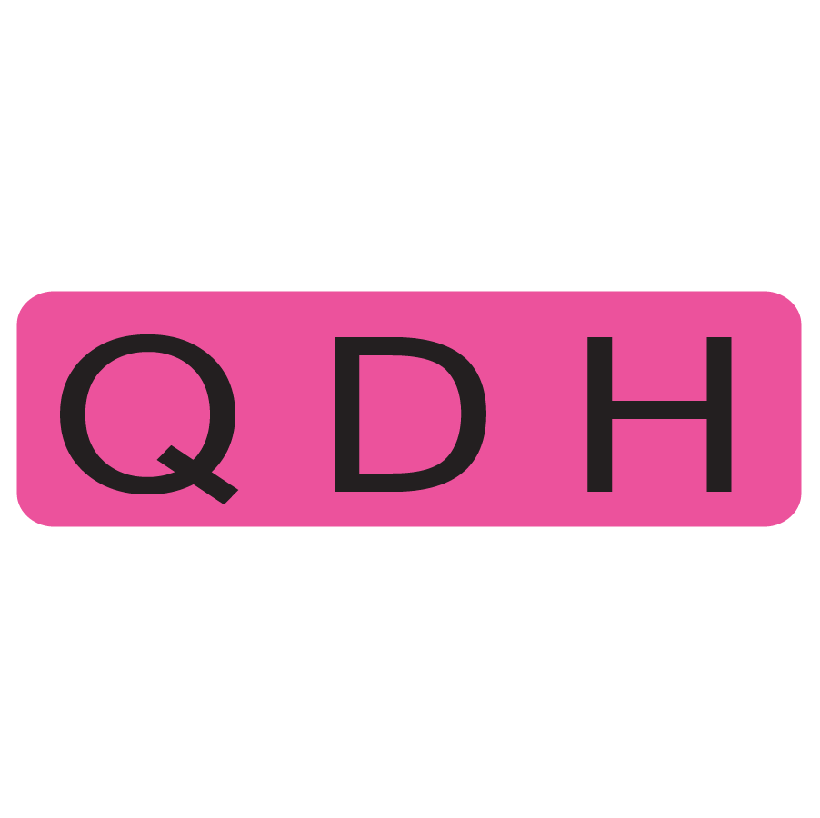 Q.D.H. - 40 x 12 , PAPER, Black print on Fluoro Pink Label, 800 per roll