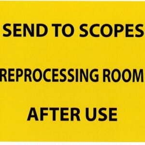 Send to Scopes Reprocessing Room After Use - 100 x 80, PAPER, Black Print on Fluoro Yellow Label, 400 per roll