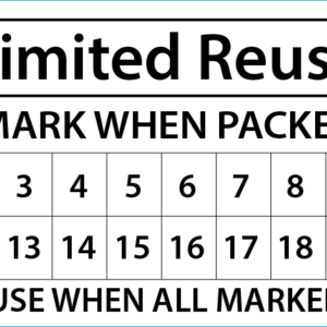LIMITED REUSE (mark when packed) - 50 x 90, Black print on White, 100 per packet with ties