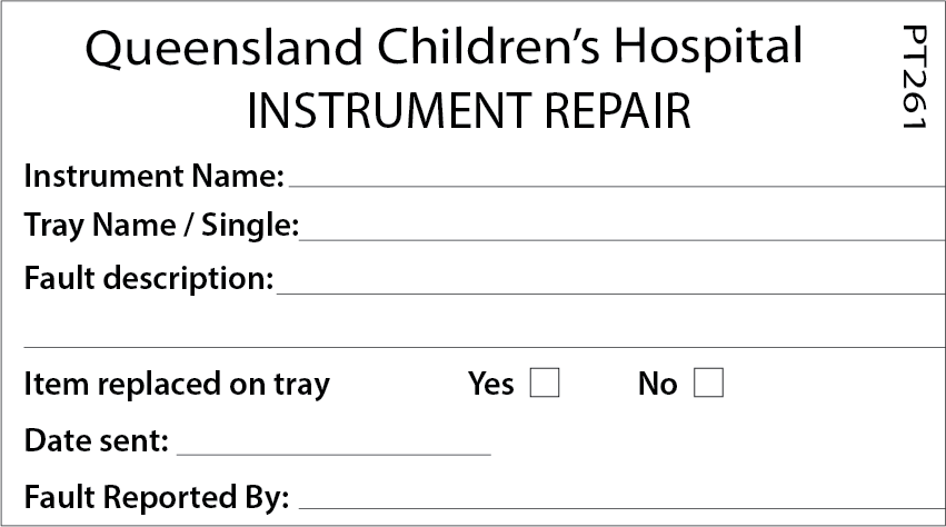 INSTRUMENT REPAIR - 50 x 90, Black print on White Tag, 100 per pack with ties
