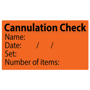 Cannulation Check - 70 x 40mm, PAPER, Black Print on Fluoro Orange - 500 per roll