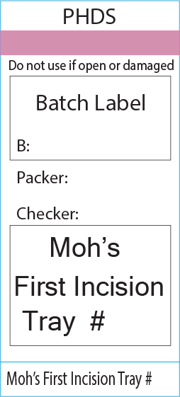 Moh's First Incision Tray # - 72x35mm, Black Print on Steam Indicator Piggy Back, 500/roll
