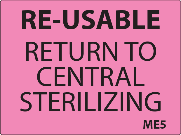 RE-USABLE RETURN TO CENTRAL STERILIZING - 27x36mm, Black Print on Pink Label, 800/roll
