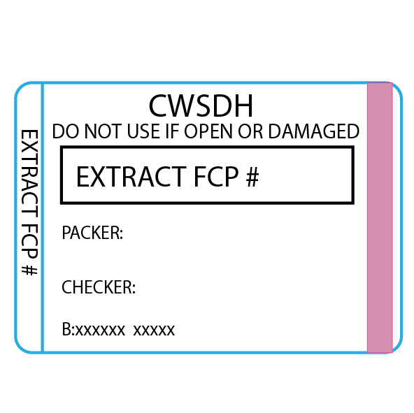 Extract FCP # - 50 x 35 , Black print on White piggyback Label with steam indicator 500 per roll