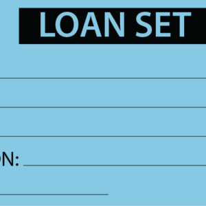 LOAN SET - 50 x 90, Black Print on Blue, 100 per pack with ties