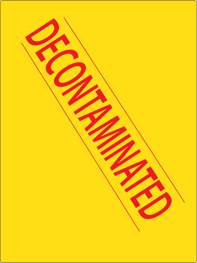 DECONTAMINATED - 27x36mm, Red print on Yellow Paper Label, 400 per roll