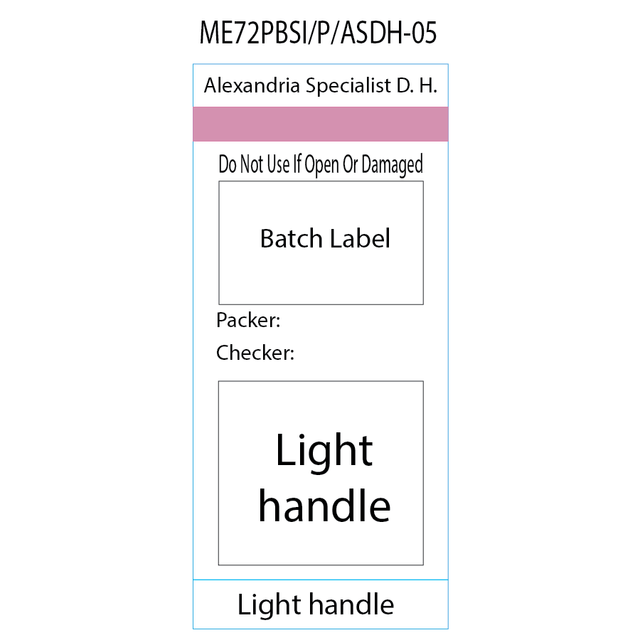 Light handle' Alexandria Specialist D.H. Pre-printed white Piggy Back label with steam indicator 72mm x 35mm 500 per roll