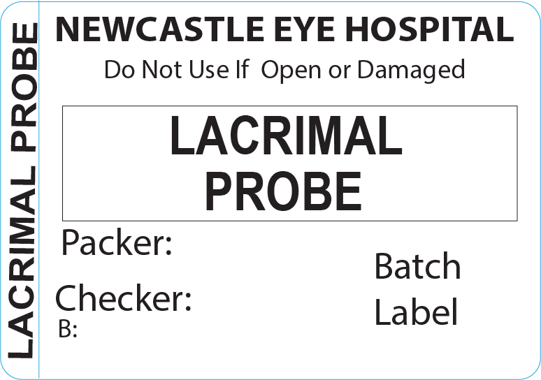 LACRIMAL PROBE Piggy Back Label printer 50 x 35 mm 500 per roll - No indicator