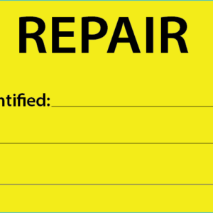 REPAIR- 50 x 90, Black print on Yellow, 100 per packet with ties
