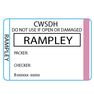Rampley - 50 x 35 , Black print on White piggyback Label with steam indicator 500 per roll