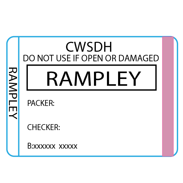 Rampley - 50 x 35 , Black print on White piggyback Label with steam indicator 500 per roll