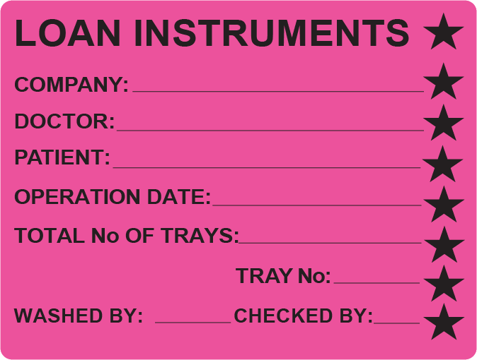 LOAN INSTRUMENTS (w/ stars)- 100x80, PAPER, Black print on Fluoro Pink Label, 400/roll