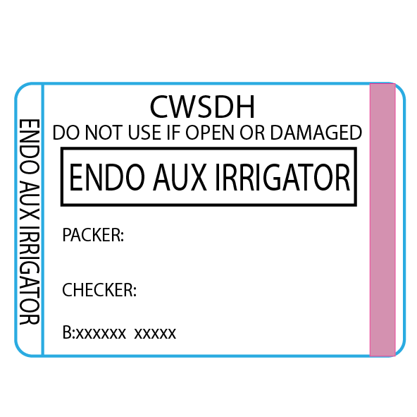 Endo Aux Irrigator -50 x 35 , Black print on White piggyback Label with steam indicator 500 per roll