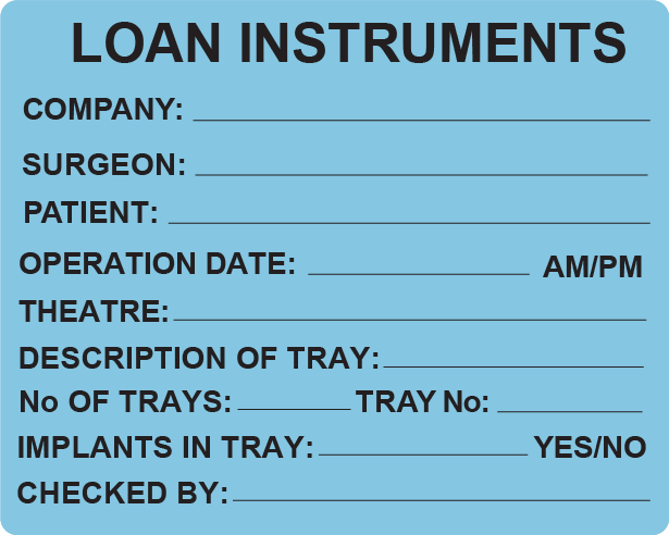 LOAN INSTRUMENTS- PAPER, 100 x 80, Black Print on blue Label, 400 per roll