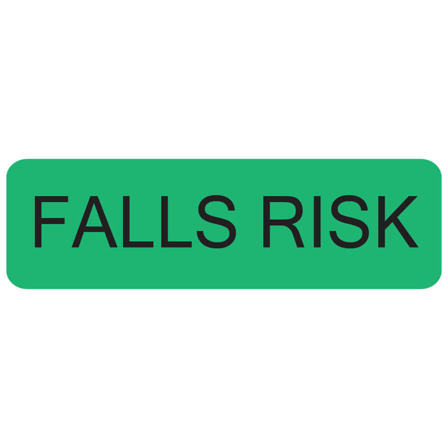 FALLS RISK - 40 x 12 , PAPER, Black print on Fluoro Green Label, 800 per roll