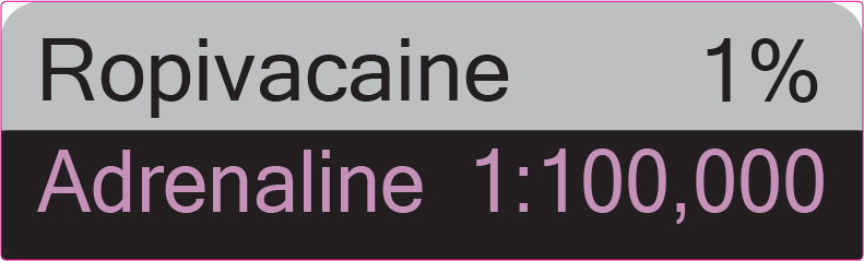 Ropivacaine 1% Adrenaline 1:100,000 - 40 x 12, PAPER, Black print on Grey Label with Black on violet reverse print, 800 per roll