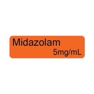 Midazolam 5mg/mL. 40 x 12, PAPER, Black print on Orange Label, 800 per roll