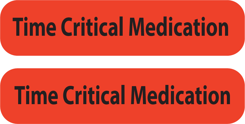Time Critical Medication- 8 x 35mm, PAPER, Black Print on Red Label -1,000 Per Roll ML/