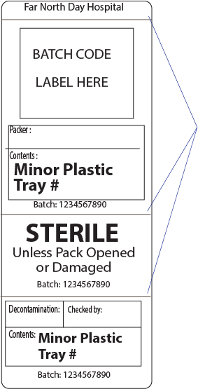 MINOR PLASTIC TRAY -(Sequentially numbered for traceability) -4 PART (including lifting slit on left side) PIGGY BACK WHITE LABEL (103mm x 40mm) - 500/ROLL