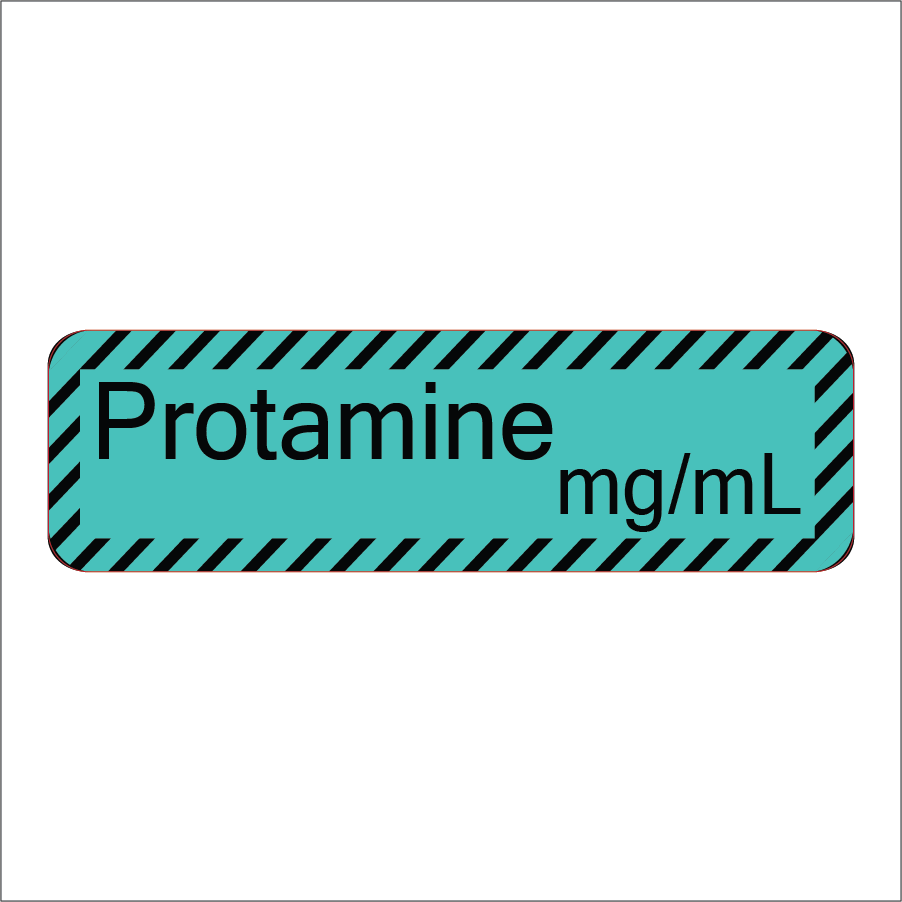 Protamine mg/mL, 40 x 12, PAPER, Black on Teal label, with Black Diagonal Stripes on border, 800 per roll