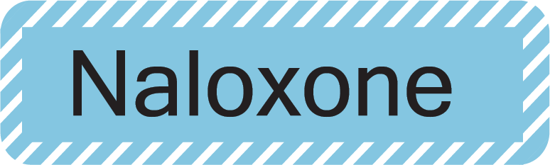 Naloxone, 40 x 12, PAPER, Black print on Blue Label with White Diagonal stripes, 800 per roll