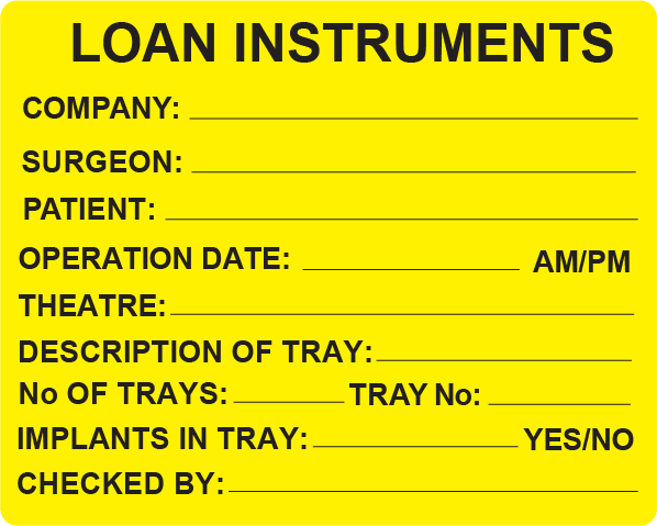 LOAN INSTRUMENTS - 100 x 80, PAPER, Black Print on Fluoro Yellow Label, 400 per roll