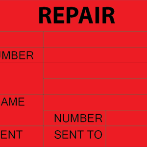 REPAIR - 50 x 90, Black print on Red Polytag , 100 per pack hole punched with ties