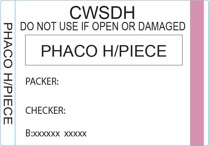 Phaco H/piece - 50 x 35 , Black print on White piggyback Label with steam indicator 500 per roll