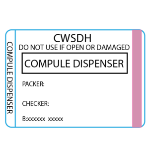 Compule Dispenser - 50 x 35 , Black print on White piggyback Label with steam indicator 500 per roll